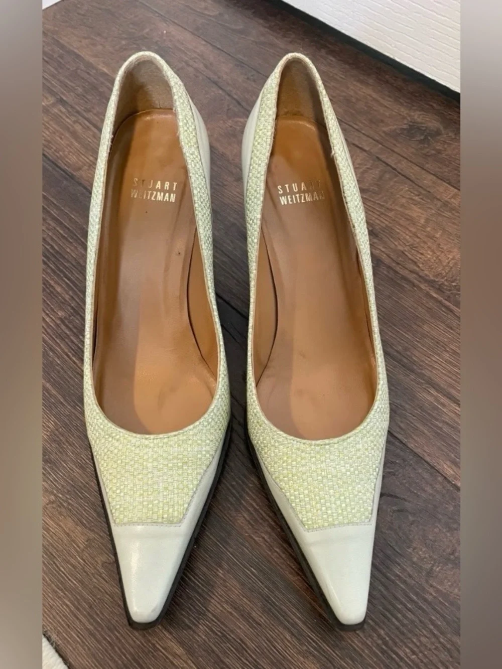 Stuart Weitzman Cream and Light Yellow Pointed Toe Pumps - Picture 1 of 8